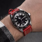 Full-Stitch Neon Red kožni kaiš za sat sa gumenom podlogom - Slika 4
